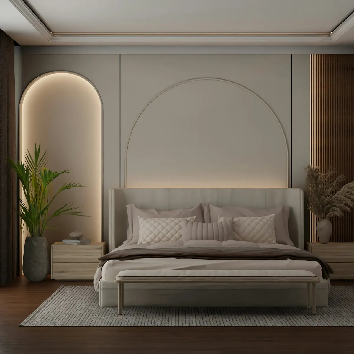 Bedroom with a wood headboard — design inspiration